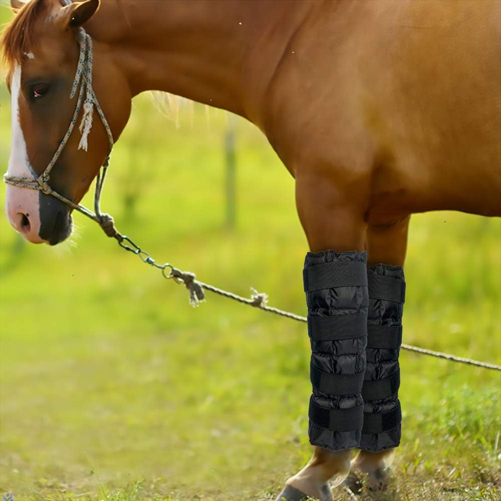 Horse Ice Leg Wraps Set of 2, Ice Pack Cooling Wrap for Horse Injuries, Therapy Full Leg Ice Boot Cold Pack with Flexible Straps for Hock, Ankle, Knee, Legs and Hooves, 16.9'' X 16.1'' Black