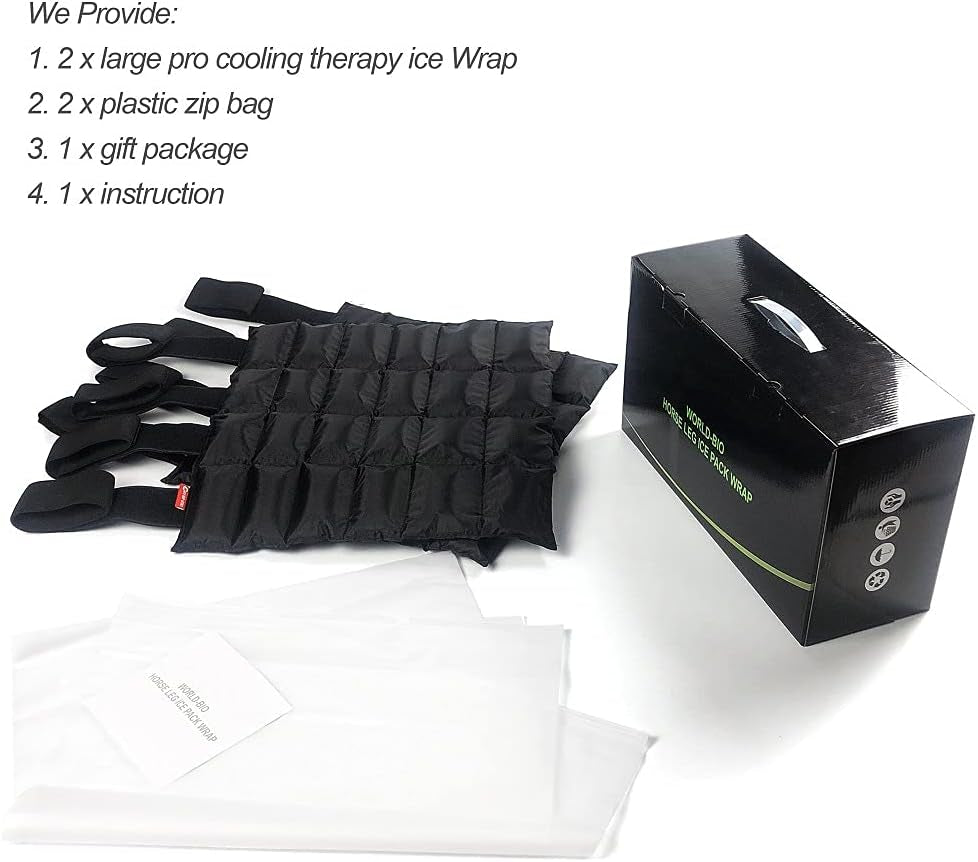 Horse Ice Leg Wraps Set of 2, Ice Pack Cooling Wrap for Horse Injuries, Therapy Full Leg Ice Boot Cold Pack with Flexible Straps for Hock, Ankle, Knee, Legs and Hooves, 16.9'' X 16.1'' Black