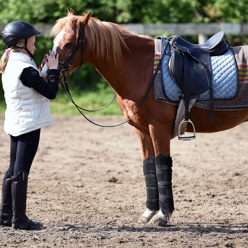 Horse Ice Leg Wraps Set of 2, Ice Pack Cooling Wrap for Horse Injuries, Therapy Full Leg Ice Boot Cold Pack with Flexible Straps for Hock, Ankle, Knee, Legs and Hooves, 16.9'' X 16.1'' Black