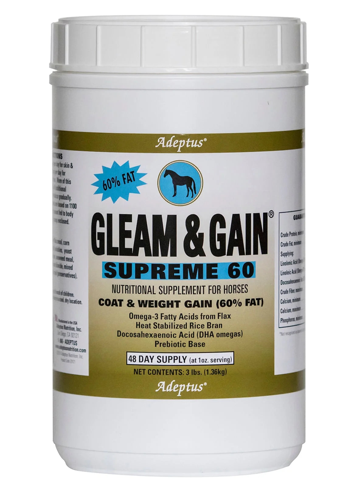 Gleam & Gain Supreme 60, Horse Supplement, Omega-3 Fatty Acids, For Hair & Coat, Great For Skin Allergies, Natural Anti-Inflammatory