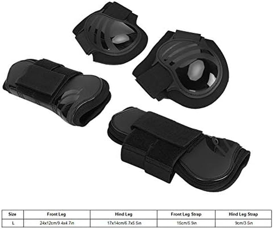4Pcs Horse Leg Protector Elastic PU Horse Front Hind Leg Boots Horse Riding Tendon Fetlock Boots Shock Absorbing Show Competition Leg Protection(L-Black)