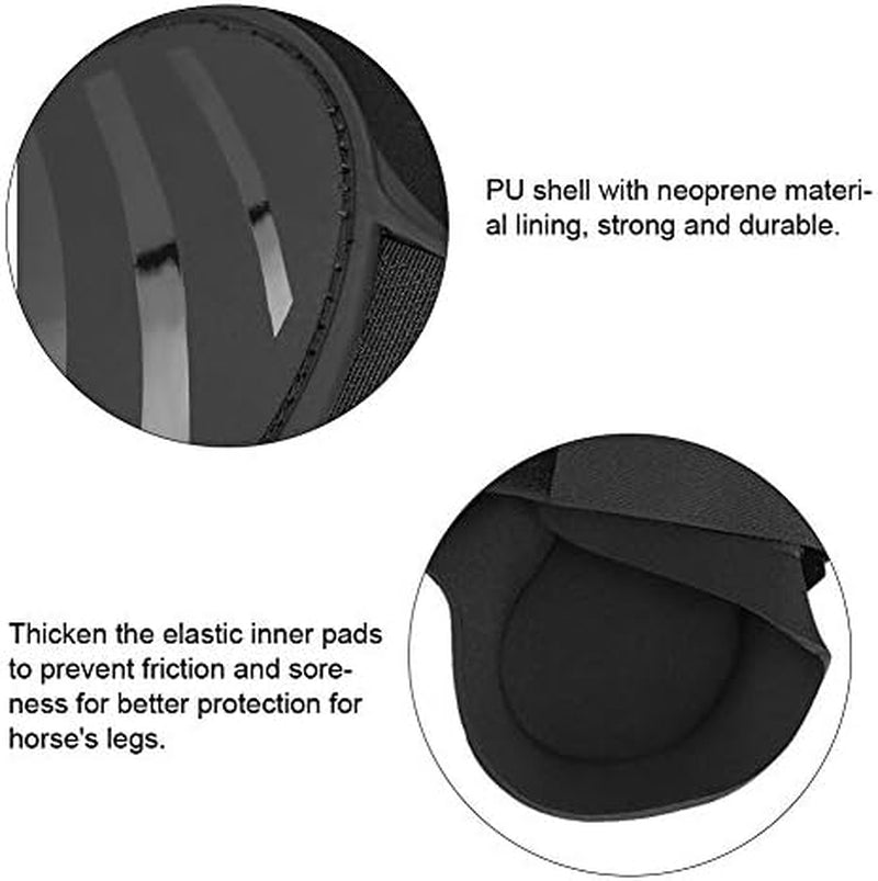 4Pcs Horse Leg Protector Elastic PU Horse Front Hind Leg Boots Horse Riding Tendon Fetlock Boots Shock Absorbing Show Competition Leg Protection(L-Black)