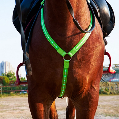 LED Horse Breastplate Collar Battery Operated Equestrian Safety Gear 3 D-Rings Protective Webbing Chest Strap for Horse Show