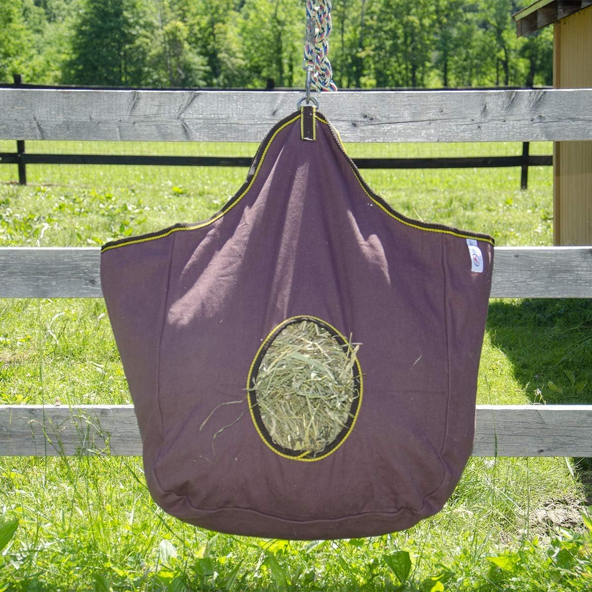 Large 24 OZ Canvas Horse Hay Bag 2 Sided Combo Design X Wide Gusset and 6 Month Warranty