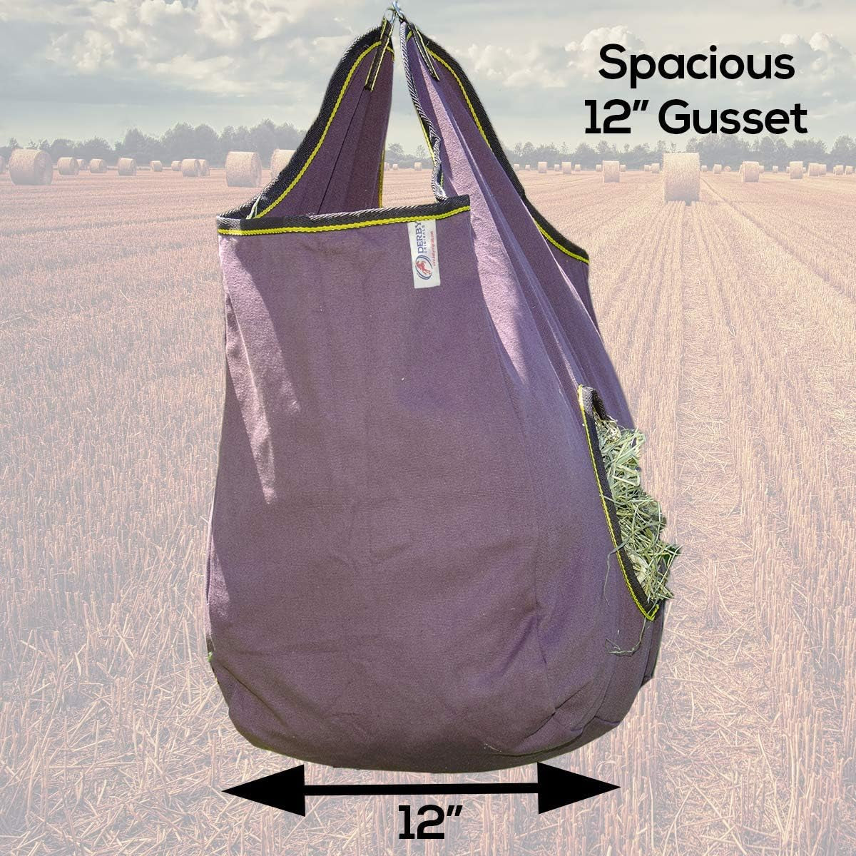 Large 24 OZ Canvas Horse Hay Bag 2 Sided Combo Design X Wide Gusset and 6 Month Warranty