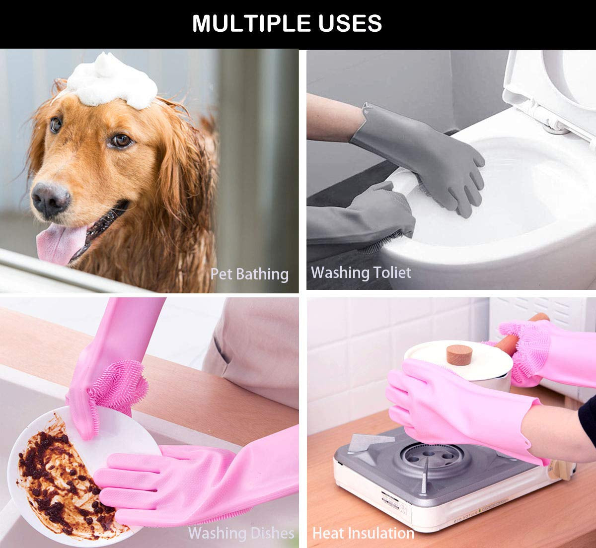 Pet Grooming Gloves for Bathing and Hair Removal, Dogs, Cats, Horses, Bath Shampoo Brush, Soft and Durable Silicone Scrubber Glove for Pets, Dirt Removal, Deep Cleaning Gloves