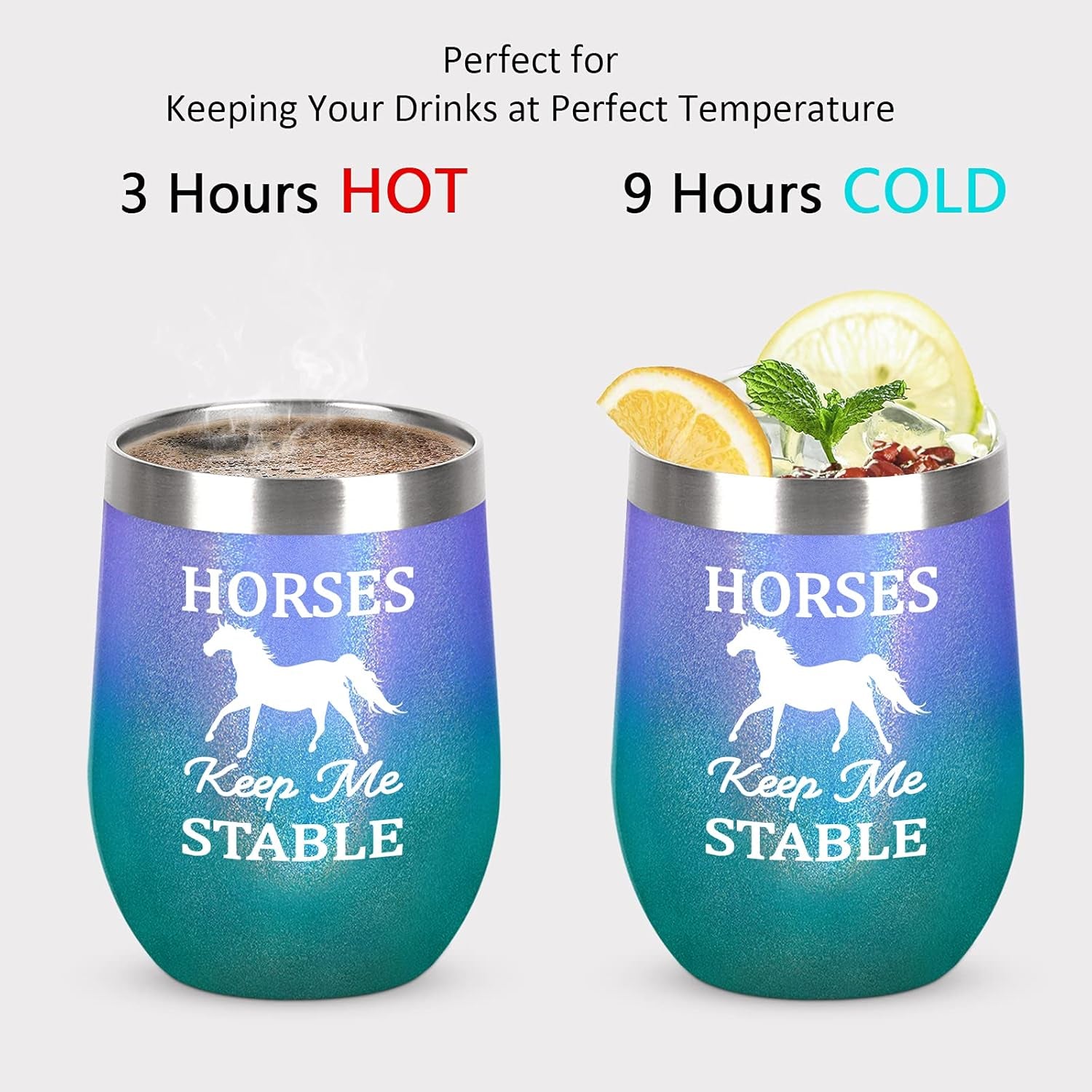 Horse Gifts for Women, Horses Keep Me Stable Wine Tumbler, Birthday Christmas Gifts for Horse Lovers, Girls, Friends, Sister, 12 Oz Insulated Stainless Steel Tumbler, Glitter