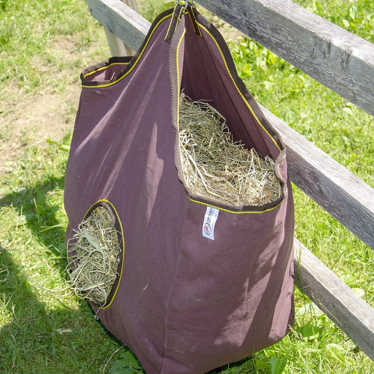 Large 24 OZ Canvas Horse Hay Bag 2 Sided Combo Design X Wide Gusset and 6 Month Warranty