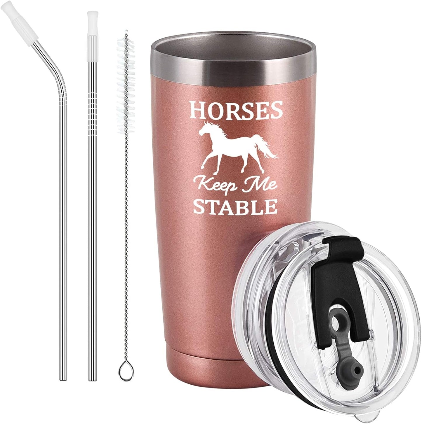 Horse Gifts for Women, Horses Keep Me Stable Travel Tumbler with Lids, Birthday Christmas Gifts for Horse Lovers, Girls, Mom, Friends, Aunt, Sister, 20 Oz Insulated Stainless Steel Tumbler, Rose Gold