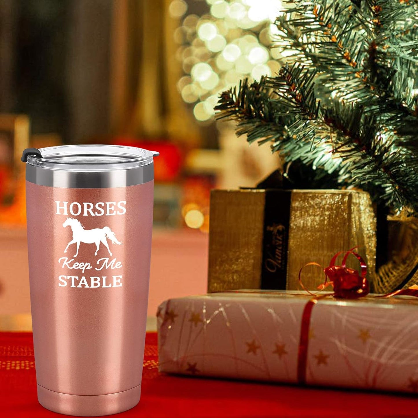 Horse Gifts for Women, Horses Keep Me Stable Travel Tumbler with Lids, Birthday Christmas Gifts for Horse Lovers, Girls, Mom, Friends, Aunt, Sister, 20 Oz Insulated Stainless Steel Tumbler, Rose Gold