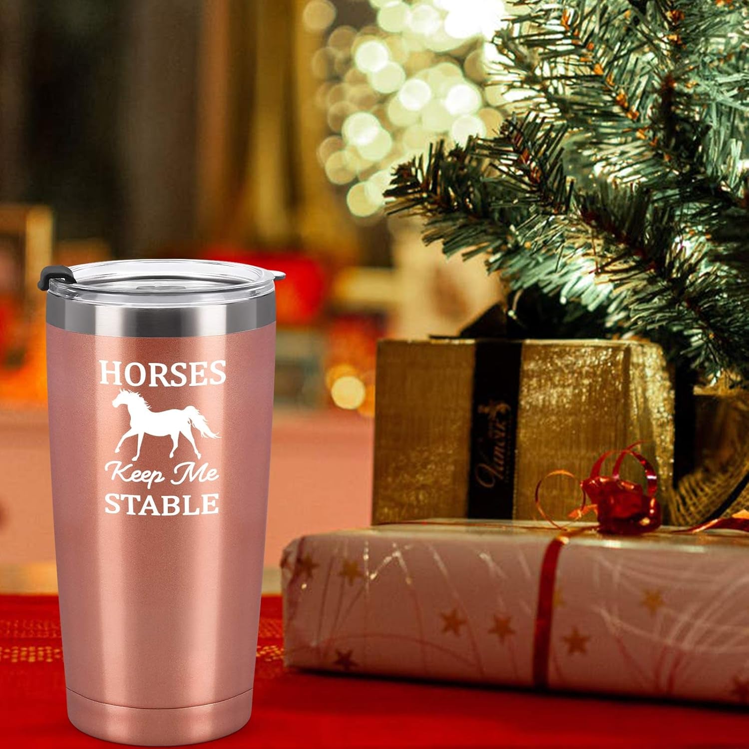 Horse Gifts for Women, Horses Keep Me Stable Travel Tumbler with Lids, Birthday Christmas Gifts for Horse Lovers, Girls, Mom, Friends, Aunt, Sister, 20 Oz Insulated Stainless Steel Tumbler, Rose Gold